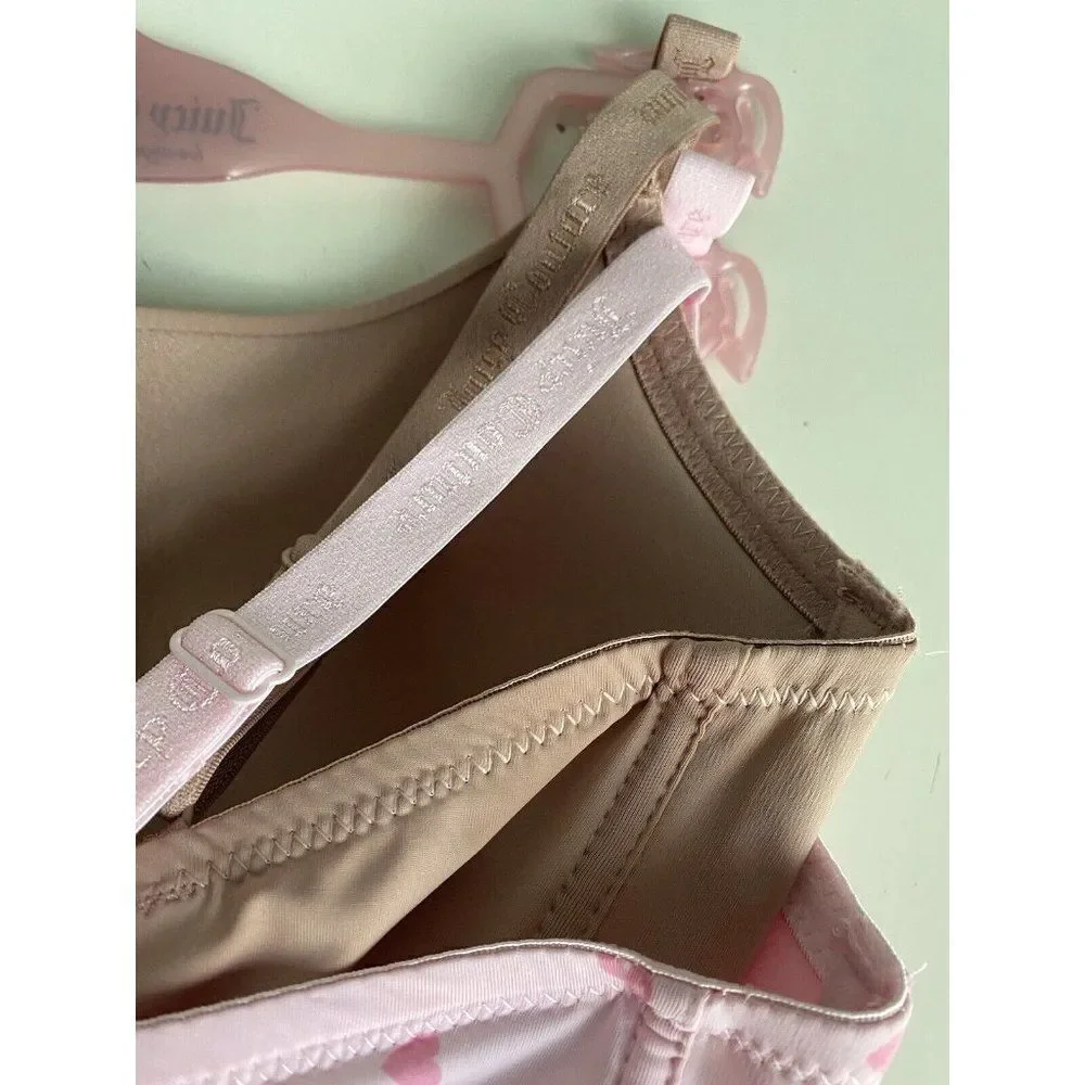 2 Pack Juicy Couture Bra Show Me Off JC3819 Hearts Valentine’s Pink Nude Sz 38DD